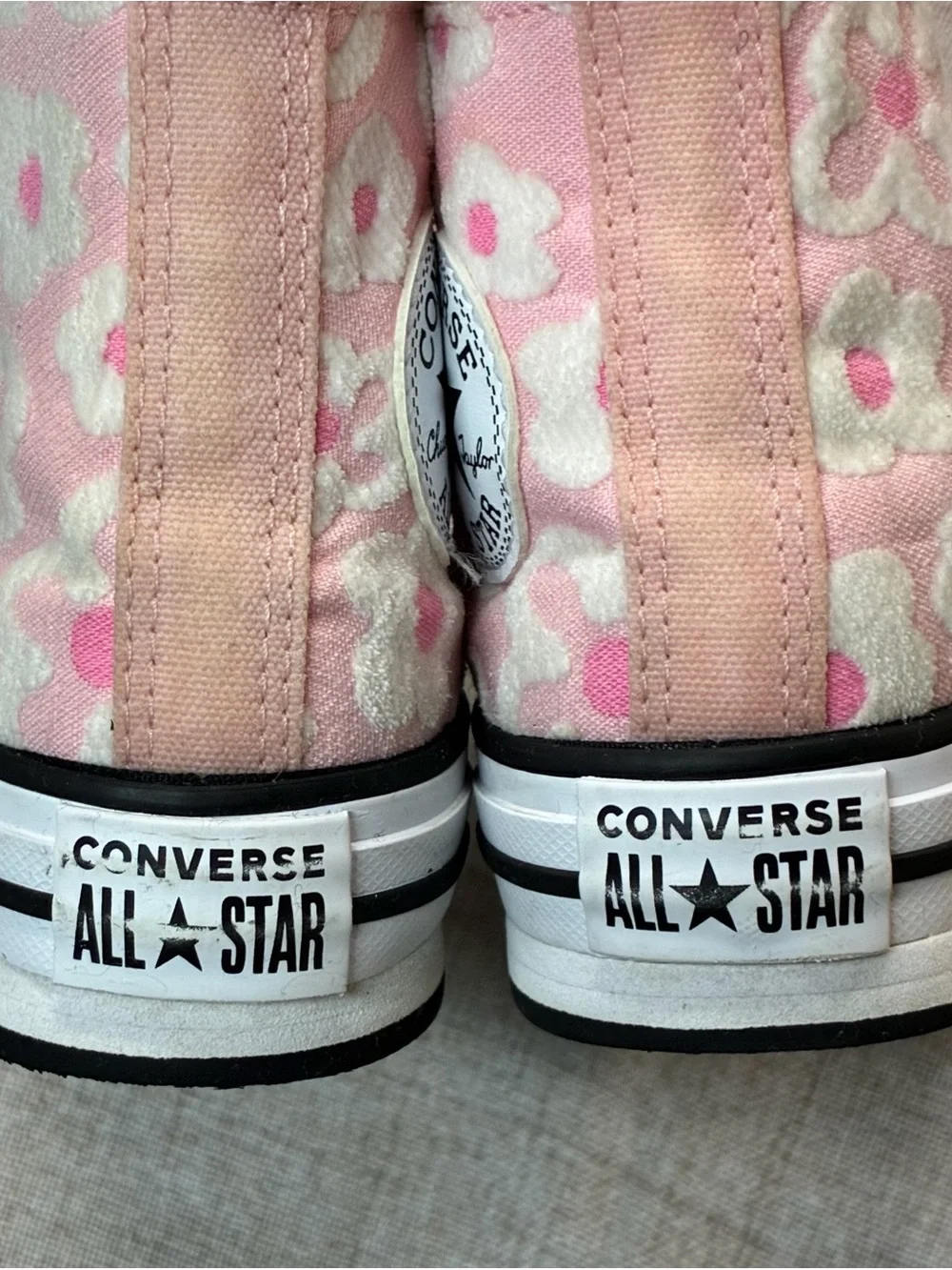 Converse All Star Lift Platform Floral Chenille High Tops in a light pink 🌸